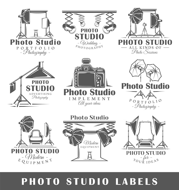 Set of vintage photo studio labels