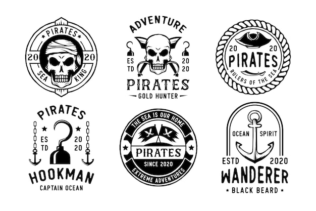 Set vintage piraten badge of logo