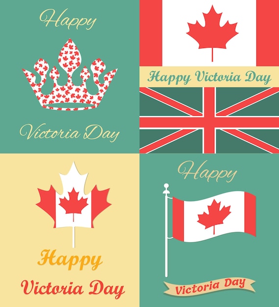 Set of vintage posters for Victoria Day in Canada