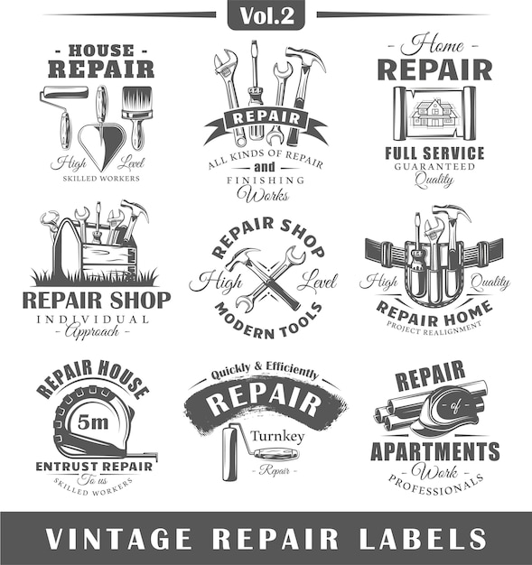 Vector set vintage reparatie etiketten.