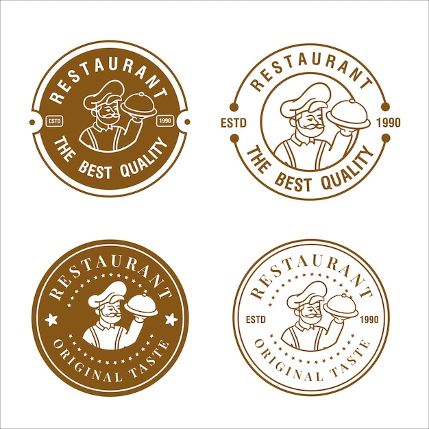 Set of vintage restaurant with man chef mascot icon  logo badge.