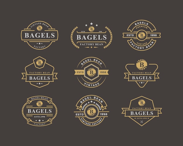 Set of vintage retro badge for letter b for bagels logo emblem design symbol