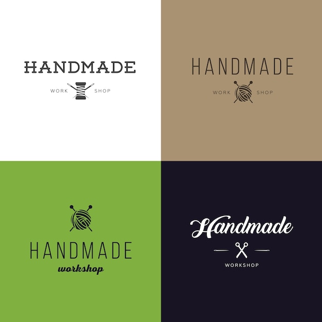Vector set of vintage retro handmade badges, labels and logo elements, retro symbols for local sewing shop, knit club, handmade artist or knitwear company. template logo.