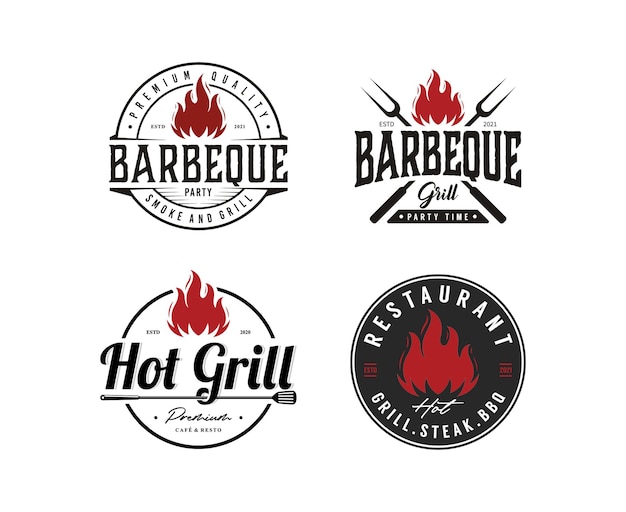 Set of vintage retro rustic bbq grill barbecue barbeque label stamp logo design vector