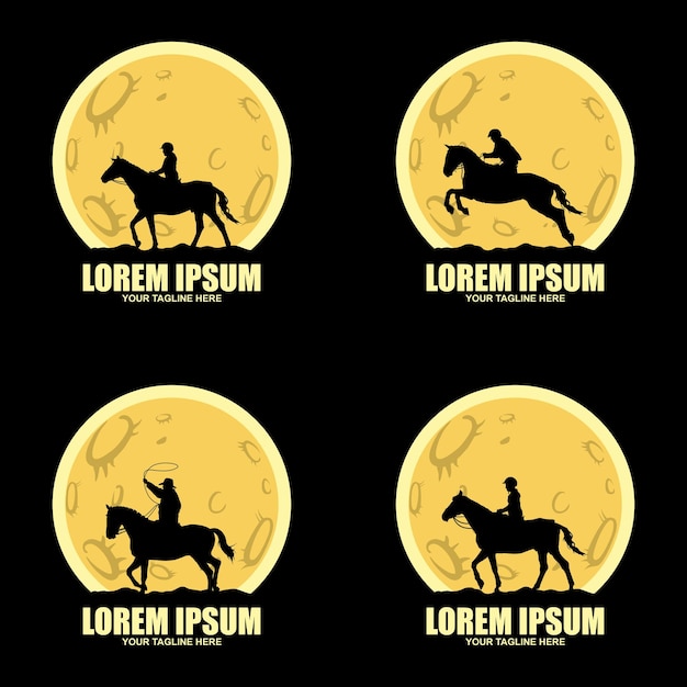набор винтажных ретро техасского родео ковбой верхом на лошади логотип