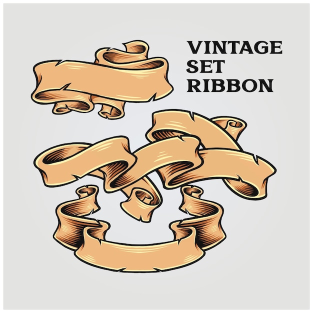 Set vintage ribbon banner swirls classic illustrations
