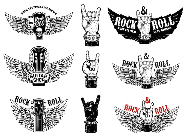 Set of vintage rock music fest emblems