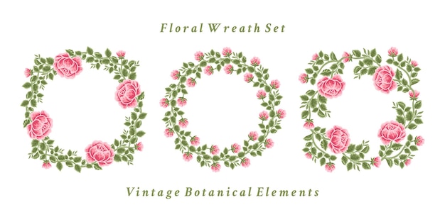 Set of vintage rose flower frame and wreath arrangements