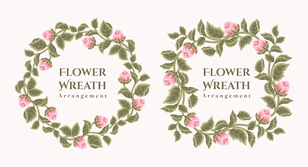 Vector set of vintage rose flower wreath and spring floral frame elements for wedding invitation