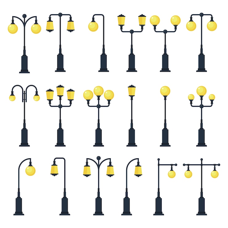Vector set of vintage street lamp  illustration isolated on white background