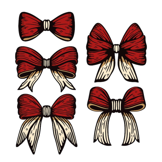 Set of vintage style bows and bowties Celebration collection of decorations Vector elements