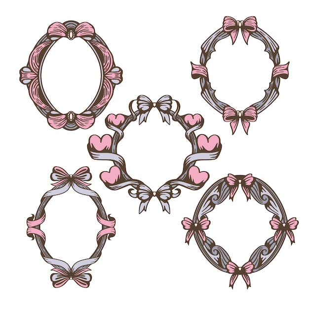 Set of vintage style frames with bows and ribbons Collection of vector decorations