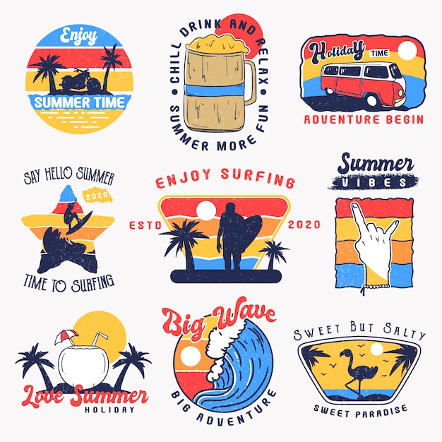 Vector set of vintage summer badges, labels, emblem and logo