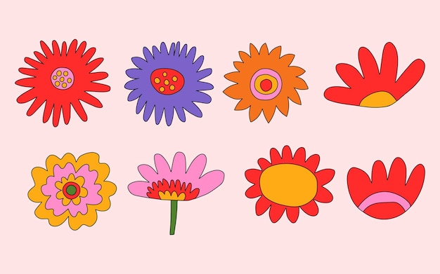 Vector set of vintage summer flowers