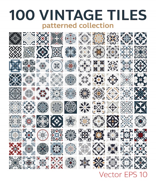 Vector set vintage tiles patterns antique seamless design