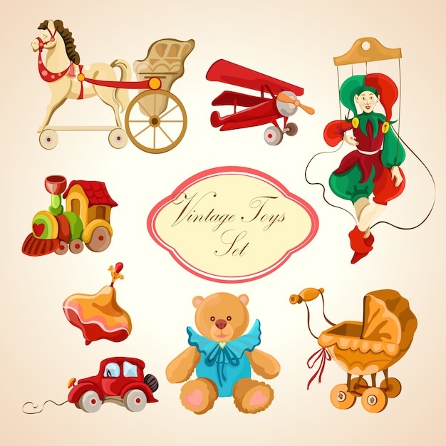 Vector set of vintage toys