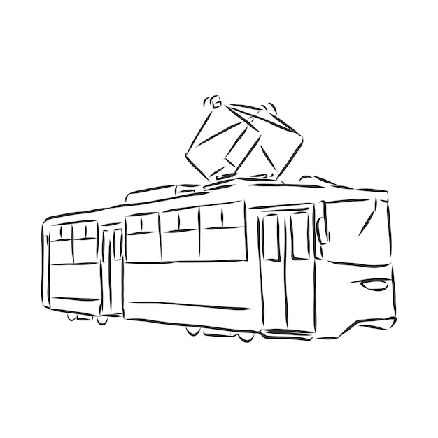 Set of vintage trams Vector hand drawn sketch tram vector sketch illustration