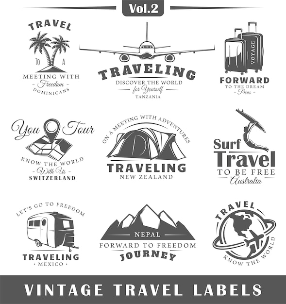 Vector set of vintage travel labels