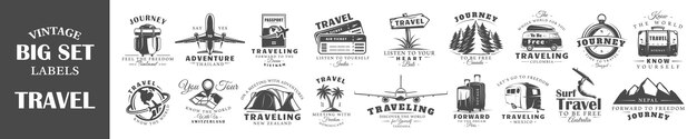Vector set of vintage travel labels