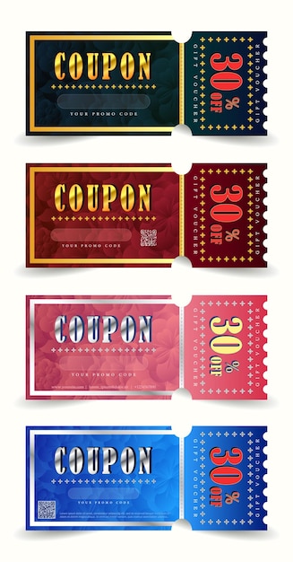 Set of vintage vector discount coupons with promo code and offer up to 30 percent off