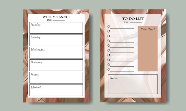 抽象的な背景を持つヴィンテージウィークリープランナーテンプレートのセット