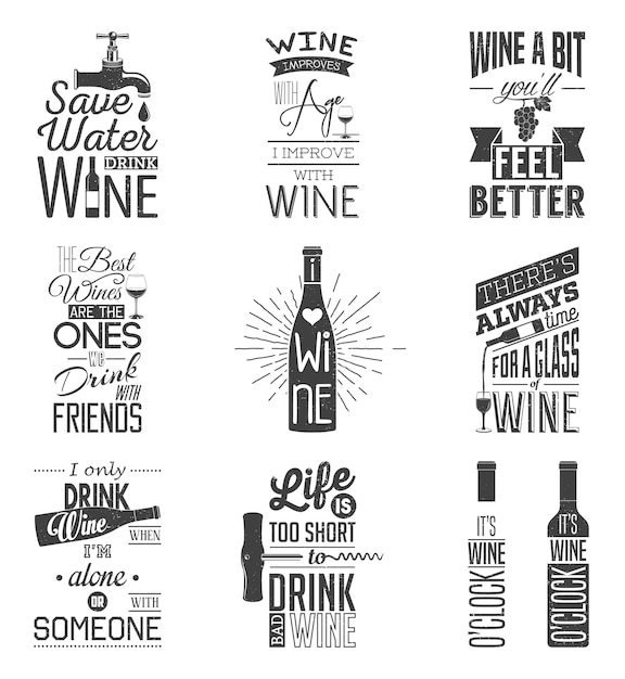 Set vintage wijn typografische citaten. Grunge effect