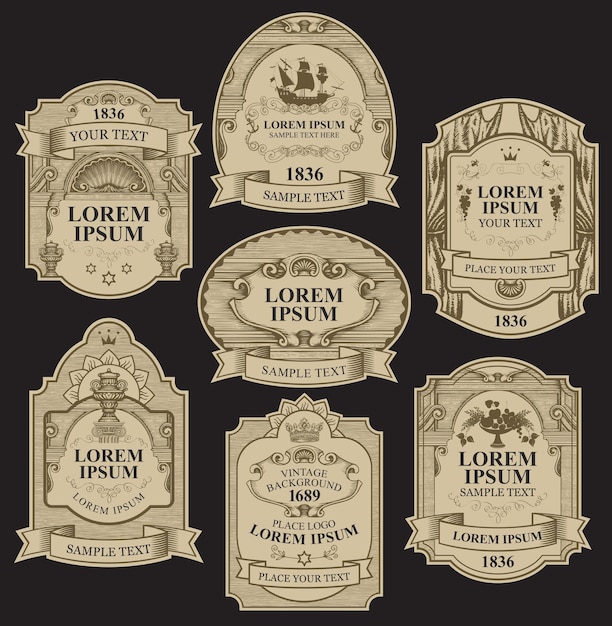 Set of vintage wine labels