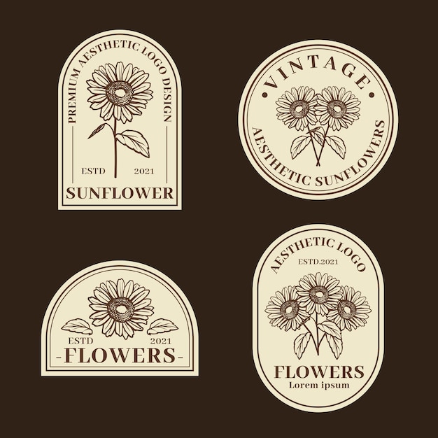 set vintage zonnebloemen logo's en labels vector