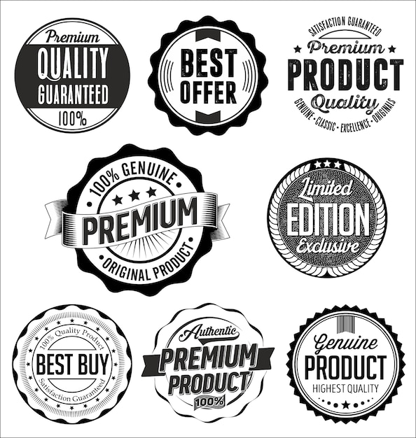 Vector set vintage zwart-wit badges