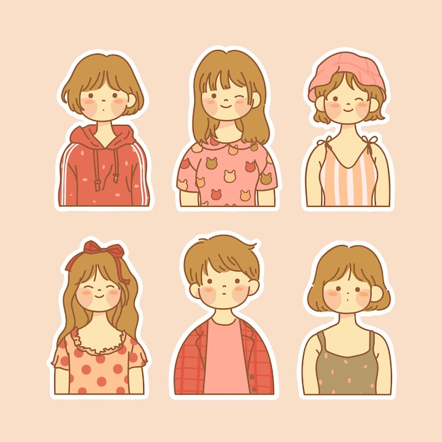 Vector set of vintagel girl isolated on yellow