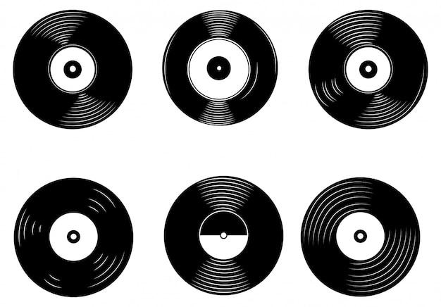 Vector set of vinyl records. collection of retro style disc. retrosound carrier.