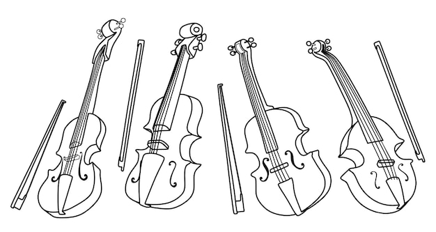 Set di strumento musicale violino doodle