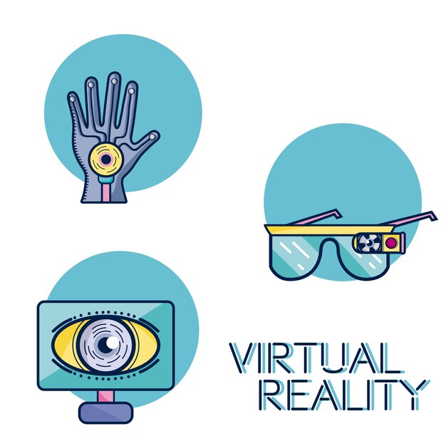 Set of virtual reality cartoons