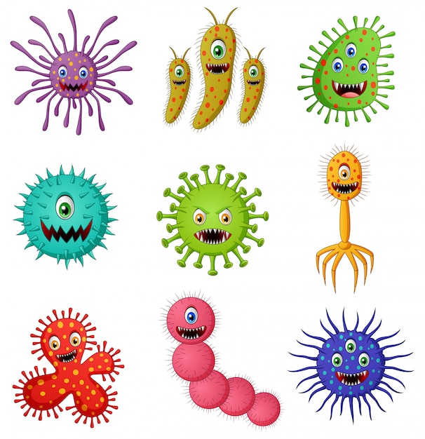 Vector set of virus cartoon germ character isolated   illustration