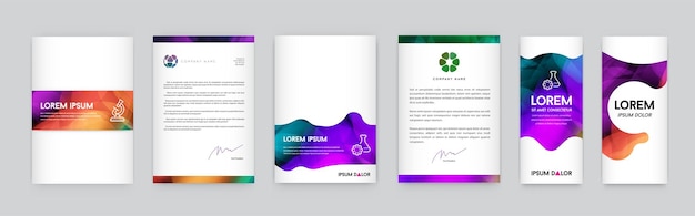 Set of visual identity with letter logo elements polygonal style letterhead and mesh smooth design style brochure cover template mockups for business with fictitious names