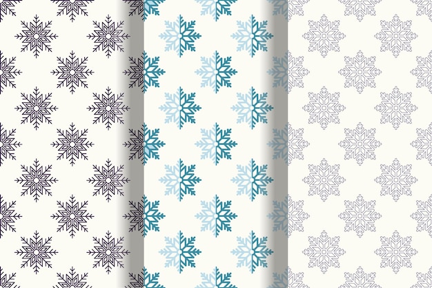 印刷とラッピング用の雪の鮮やかなシームレス パターンのセット