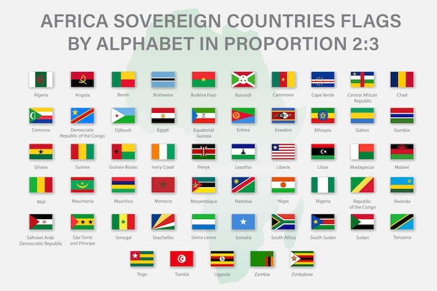 Set vlaggen van afrikaanse landen in verhouding 23 met namen
