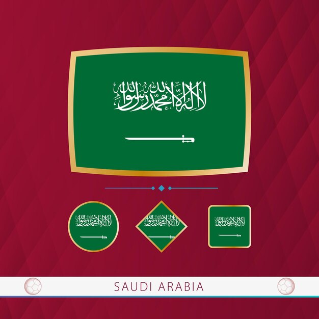 Set vlaggen van saoedi-arabië met gouden frame voor gebruik bij sportevenementen