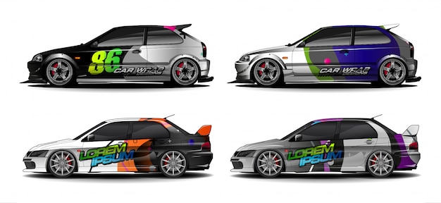 Set voertuig grafische kit. moderne abstracte achtergrond voor auto wrap branding en auto sticker decals livery