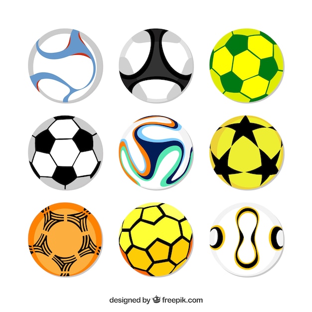 Vector set voetballen in vlakke stijl