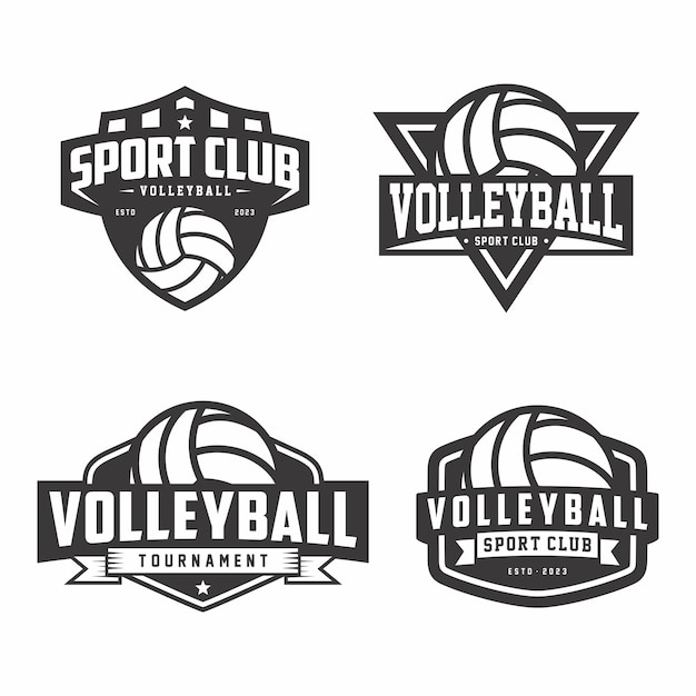 Vettore set di logo del club di pallavolo emblemi distintivi torneo di pallavoro icone vettoriali del pallavolo su bianco