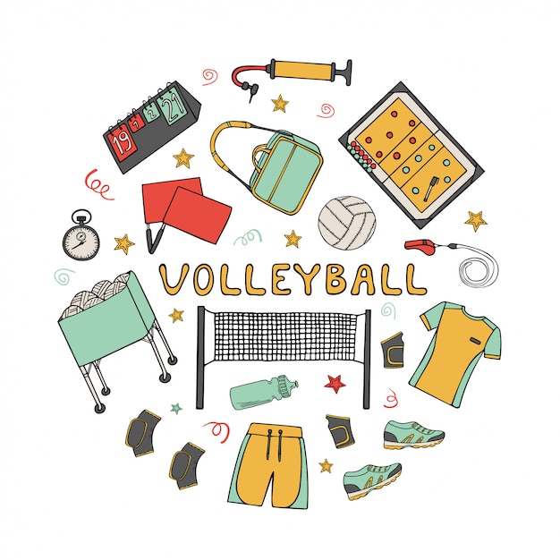 Set of volleyball doodle elements
