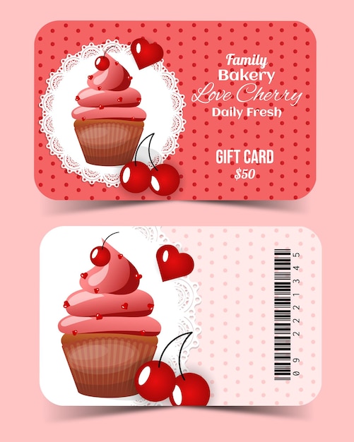 Set of voucher sweet bakery cupcake love cherry card in vector illustration