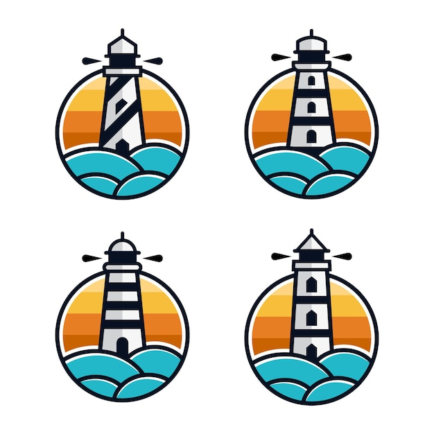 Set vuurtoren logo's ontwerpsjabloon