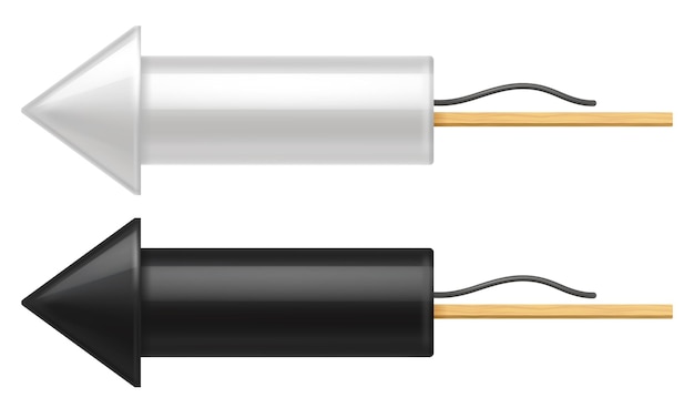 Set vuurwerk raketten, verschillende kleuren. vakantie pyrotechnisch vuurwerk. feestelijk licht.