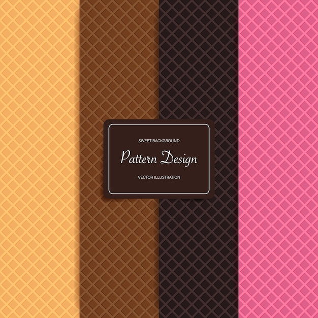 Set of waffle background with different flavors Sweet seamless pattern design Vector illustration