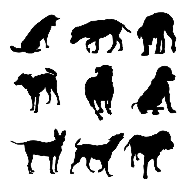 Set walking and standing dog silhouette