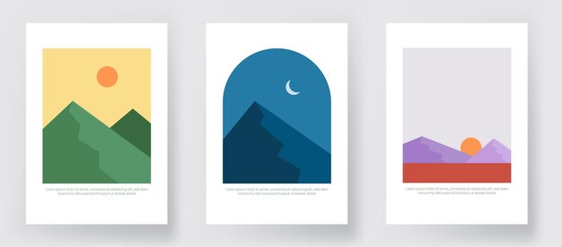 Vector set of wall art landscape minimalist design