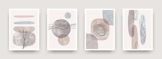 Set of wall art minimal poster scandinavian style hand drawn wall art decor