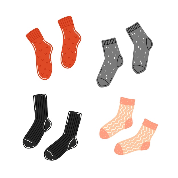 Premium Vector  Set of warm knitted socks. seasonal autumn or winter  clothes. vector flat illustration